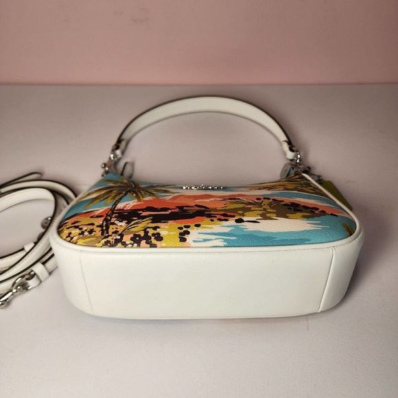 NWT Coach CJ598 Teri Shoulder Bag Hawaiian Print Canvas/Leather Blue Mul… - Picture 5 of 7